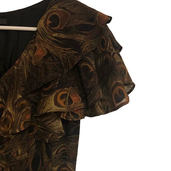 Rachel Zoe Peacock Print Ruffled Silk Dress - Picture 4 of 7
